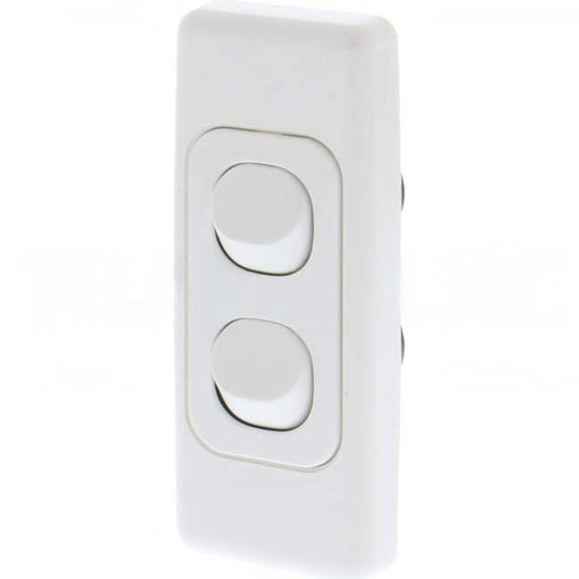 Clipsal 10 Amp 2 Gang 2000 SERIES Vertical Internal Rocker Architrave Switch White