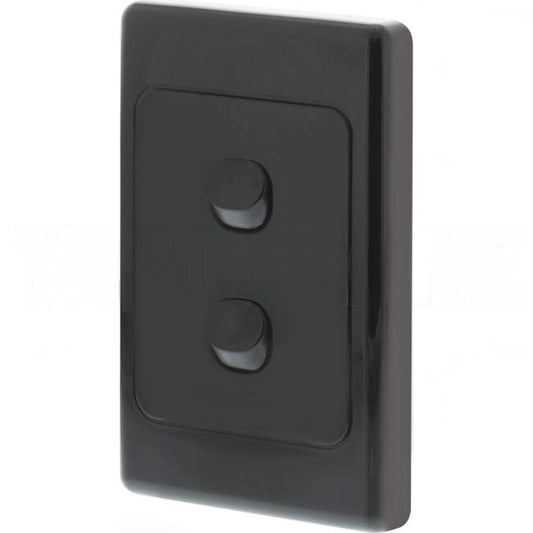 Clipsal 10 Amp 2 Gang 2000 SERIES Vertical Internal Rocker Switch Black