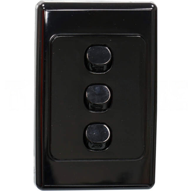 Clipsal 10 Amp 3 Gang 2000 SERIES Vertical Internal Rocker Switch Black