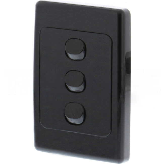 Clipsal 10 Amp 3 Gang 2000 SERIES Vertical Internal Rocker Switch Black