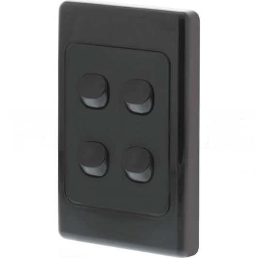 Clipsal 10 Amp 4 Gang 2000 SERIES Vertical Internal Rocker Switch Black