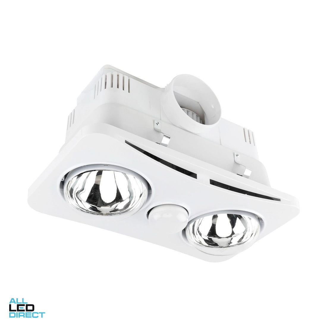 Brilliant 3 In 1 NEWTON Bathroom Heater Lamp Light & Exhaust Fan With 2 Heat & 1 LED Light & Complete Ducting Kit White ALL LED Direct