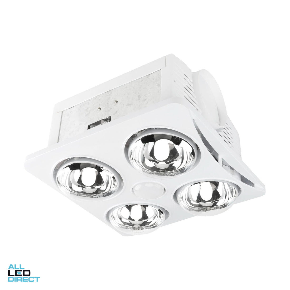 Brilliant 3 In 1 NEWTON Bathroom Heater Lamp Light & Exhaust Fan With 4 Heat & 1 LED Light & Complete Ducting Kit White ALL LED Direct