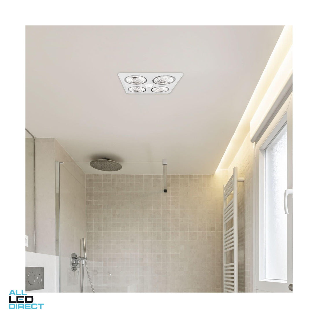 Brilliant 3 In 1 NEWTON Bathroom Heater Lamp Light & Exhaust Fan With 4 Heat & 1 LED Light & Complete Ducting Kit White ALL LED Direct