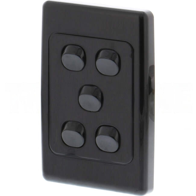 Clipsal 10 Amp 5 Gang 2000 SERIES Vertical Internal Rocker Switch Black