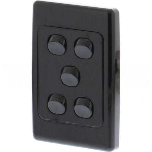 Clipsal 10 Amp 5 Gang 2000 SERIES Vertical Internal Rocker Switch Black