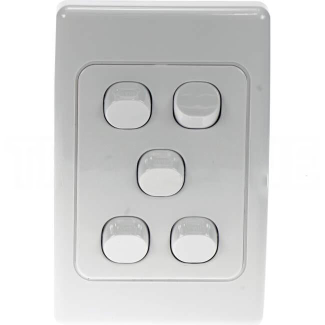 Clipsal 10 Amp 5 Gang 2000 SERIES Vertical Internal Rocker Switch White