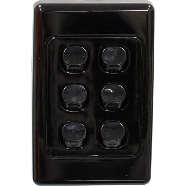 Clipsal 10 Amp 6 Gang 2000 SERIES Vertical Internal Rocker Switch Black