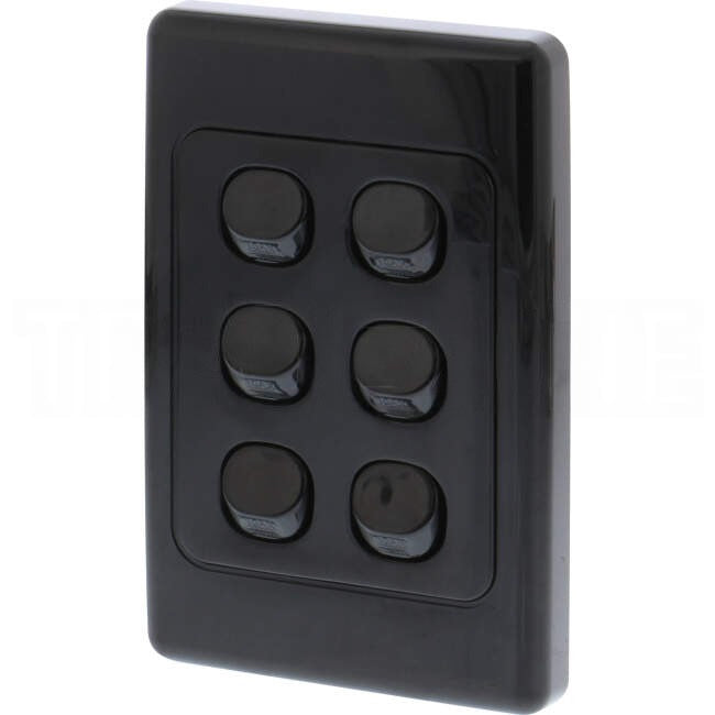 Clipsal 10 Amp 6 Gang 2000 SERIES Vertical Internal Rocker Switch Black