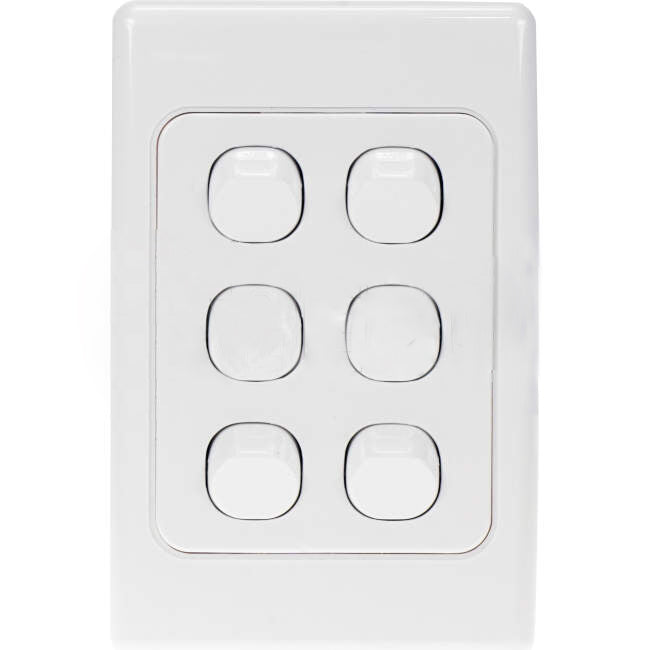 Clipsal 10 Amp 6 Gang 2000 SERIES Vertical Internal Rocker Switch White