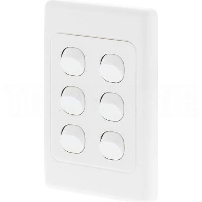 Clipsal 10 Amp 6 Gang 2000 SERIES Vertical Internal Rocker Switch White