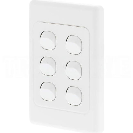 Clipsal 10 Amp 6 Gang 2000 SERIES Vertical Internal Rocker Switch White