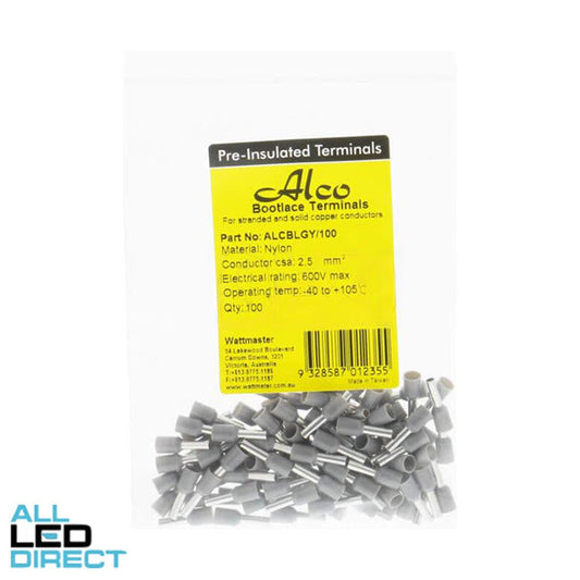 Wattmaster 2.5mm Bootlace Pin Terminal Grey Pack of 100