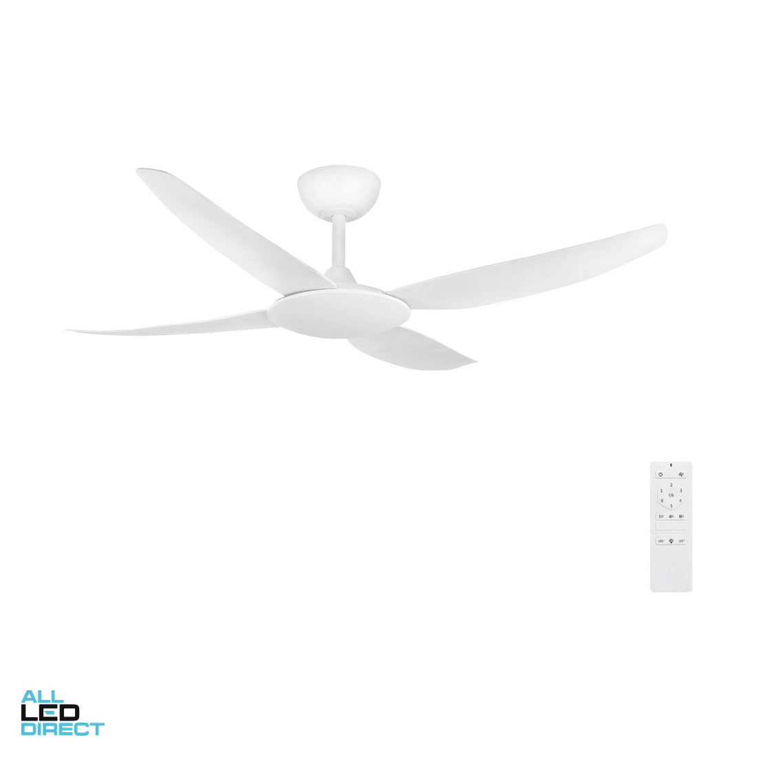 Brilliant 1320mm (52') AMARI 4 Blade DC Ceiling Sweep Fan With Moulded ABS Blades White ALL LED Direct