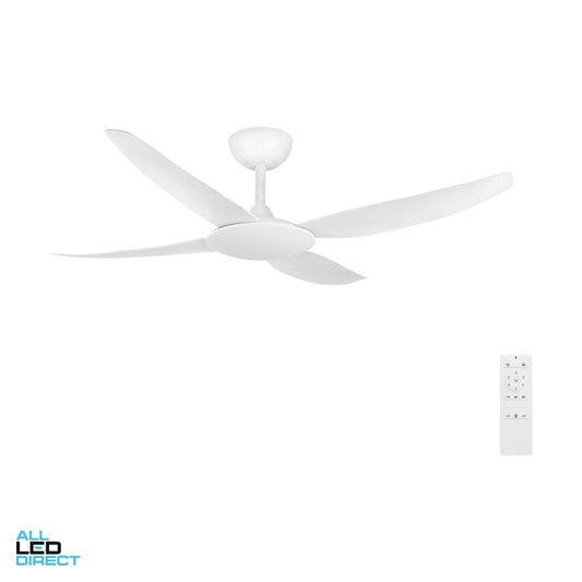 Brilliant 1320mm (52') AMARI 4 Blade DC Ceiling Sweep Fan With Moulded ABS Blades White ALL LED Direct