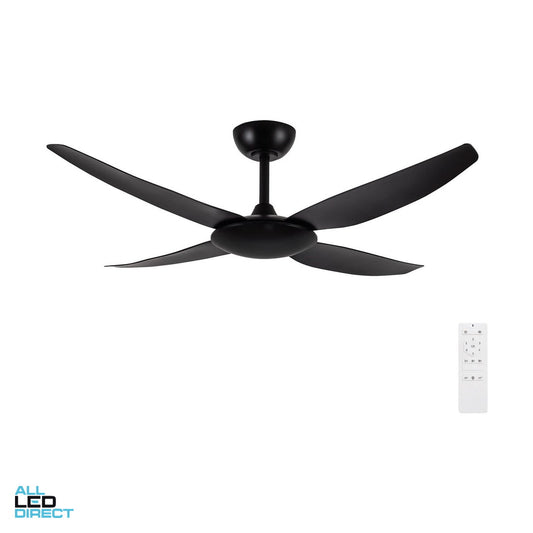 Brilliant 1320mm (52') AMARI 4 Blade DC Ceiling Sweep Fan With Moulded ABS Blades Black ALL LED Direct