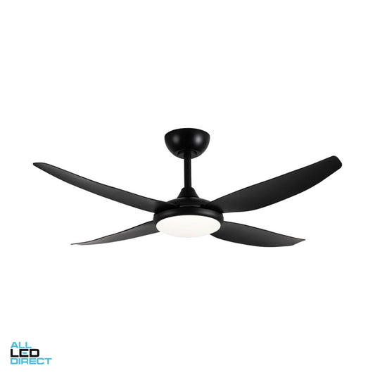 Brilliant 1320mm (52') AMARI 4 Blade DC Ceiling Sweep Fan With Moulded ABS Blades & LED Light Black ALL LED Direct