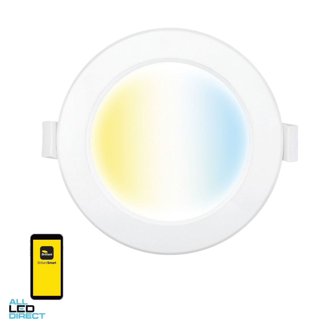 Brilliant 8 W SMART 90 mm Cut Out Dimmable Biorhythm LED Downlight White Tri Colour ALL LED Direct