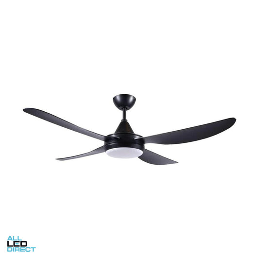 Brilliant 1320mm (52') VECTOR III 4 Blades Ceiling Sweep Fan With Ezy-Fit ABS Blades & Tri Colour LED Light Matt Black ALL LED Direct