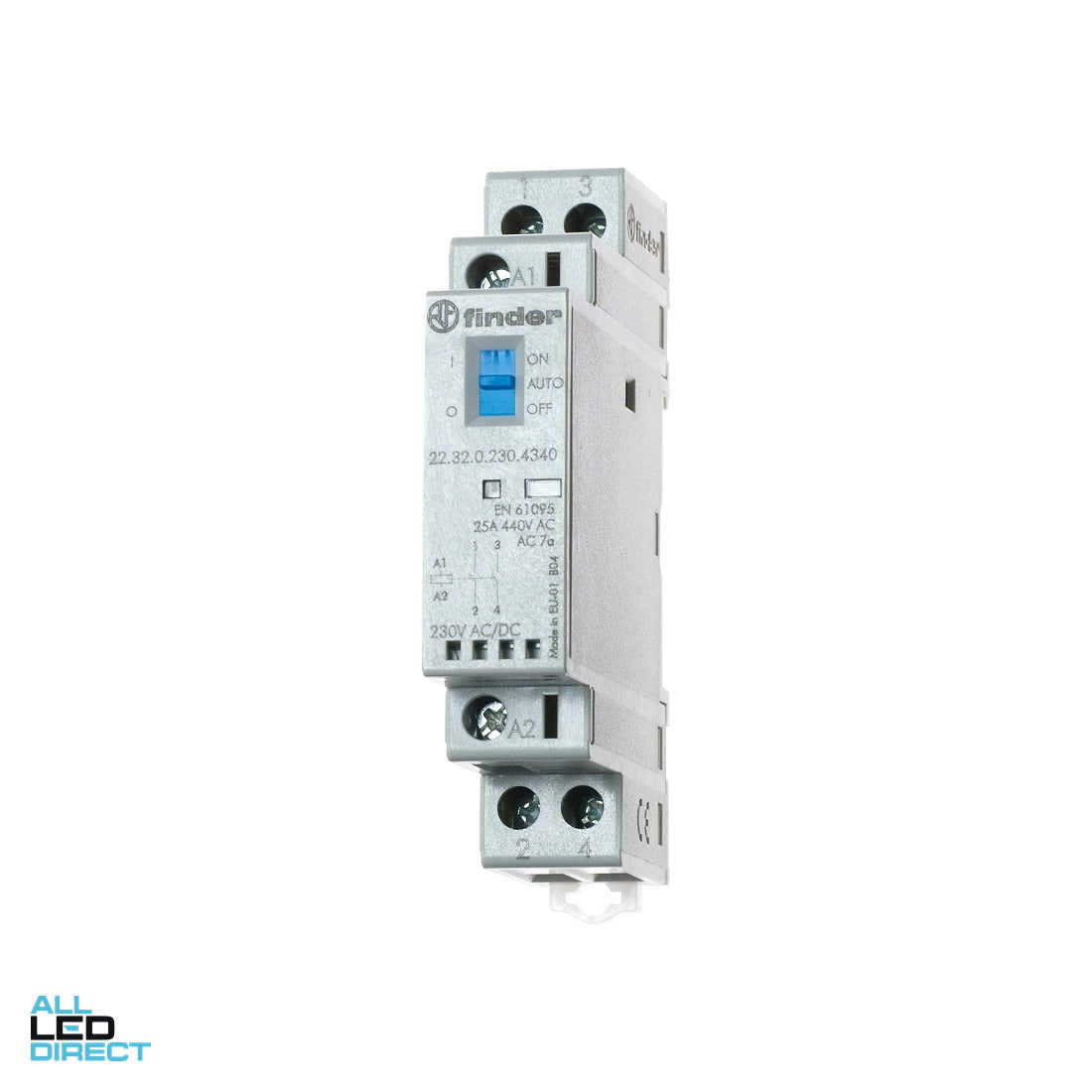NHP 25 Amp FINDER Modular Contactor With 12 Volt AC/DC Coil & 2 x N/O Auxiliary Contact ALL LED Direct