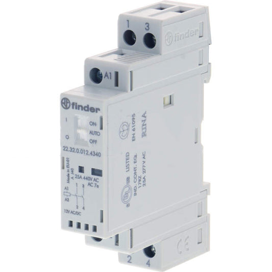 NHP 25 Amp Modular Contactor With 12 Volt AC/DC Coil & 2 x N/O Auxiliary Contact