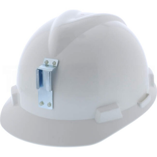 MSA V-GARD Elite Hard Hat With 4 Point PUSH-KEY Suspension & Metal Lamp Bracket White