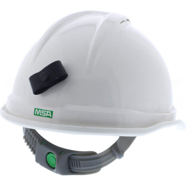 MSA V-GARD 500 Hard Hat With 6 Point PUSH-KEY Suspension & Metal Lamp Bracket White