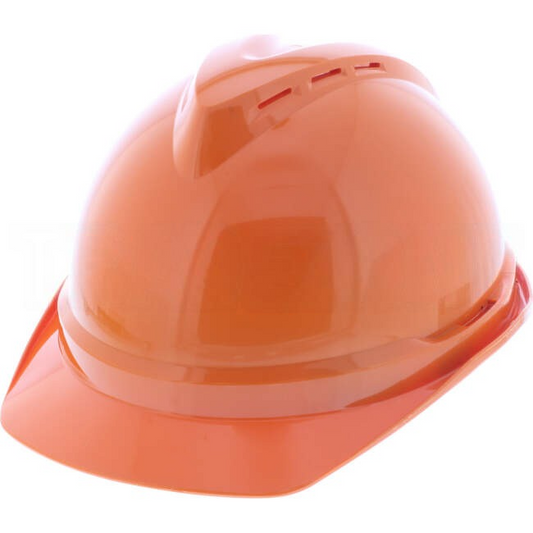 MSA V-GARD 500 Vented Hard Hat With 6 Point PUSH-KEY Suspension Orange