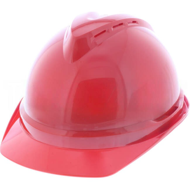 MSA V-GARD 500 Vented Hard Hat With 6 Point PUSH-KEY Suspension Red