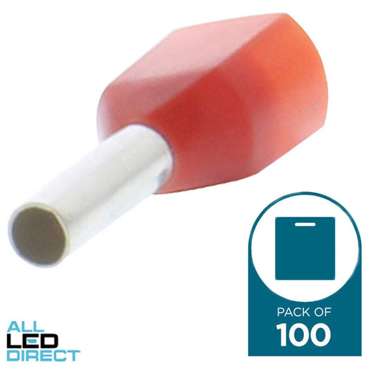 Wattmaster 2 x 1.0mm Bootlace Twin Terminal Red Pack of 100