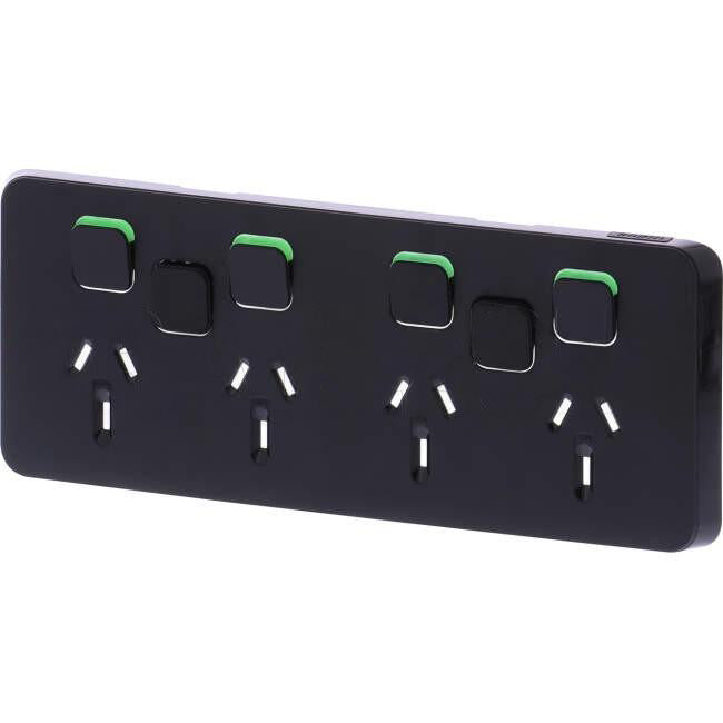 Clipsal 4 Gang ICONIC Internal Powerpoint With Two Extra Switches Cover Plate Black