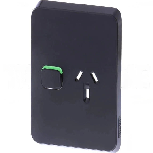 Clipsal 10 Amp ICONIC Single Vertical Internal Powerpoint Cover Plate Black