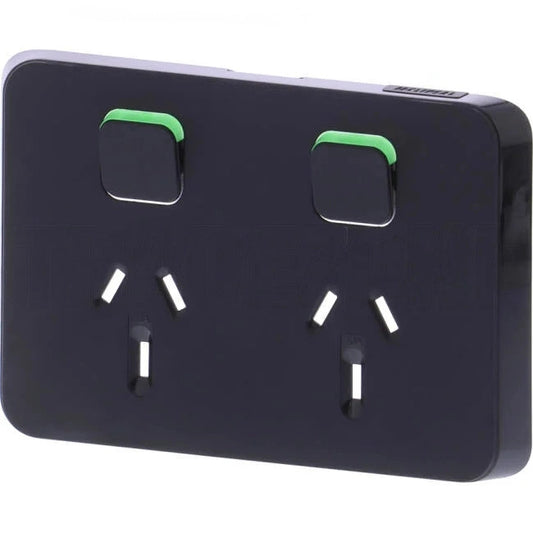 Clipsal 10 Amp ICONIC Double Internal Powerpoint Cover Plate Black