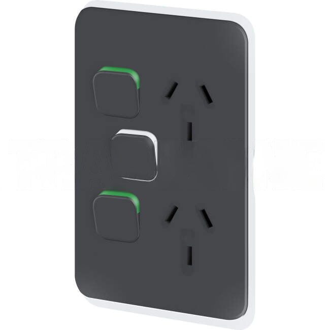 Clipsal 10 Amp ICONIC Double Vertical Internal Powerpoint Cover Plate With Removable Extra Switch Anthracite