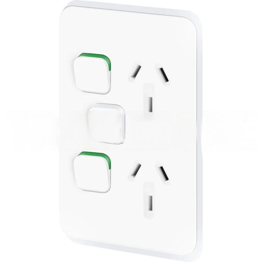 Clipsal 10 Amp ICONIC Double Vertical Internal Powerpoint Cover Plate With Removable Extra Switch Vivid White