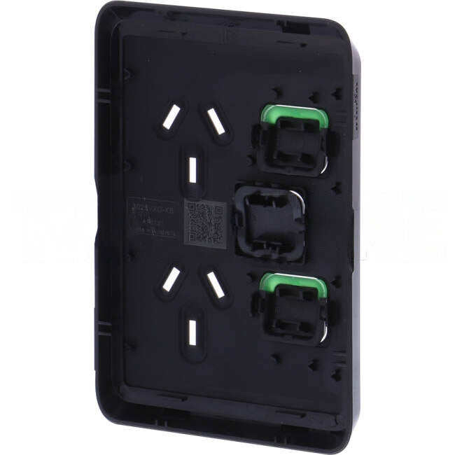 Clipsal 10 Amp ICONIC Double Vertical Internal Powerpoint Cover Plate With Removable Extra Switch Black