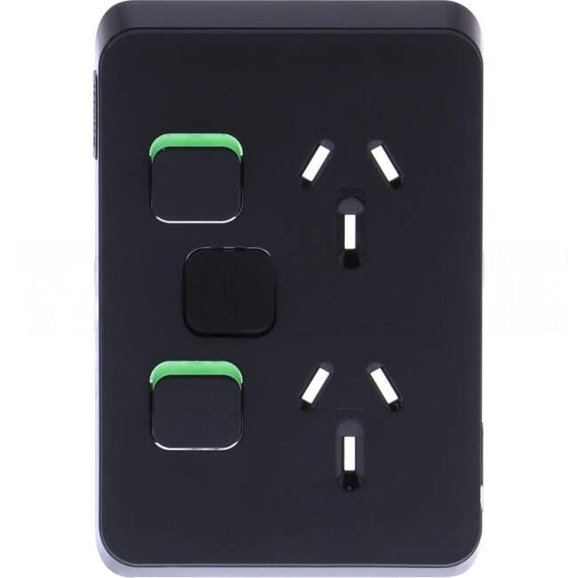 Clipsal 10 Amp ICONIC Double Vertical Internal Powerpoint Cover Plate With Removable Extra Switch Black