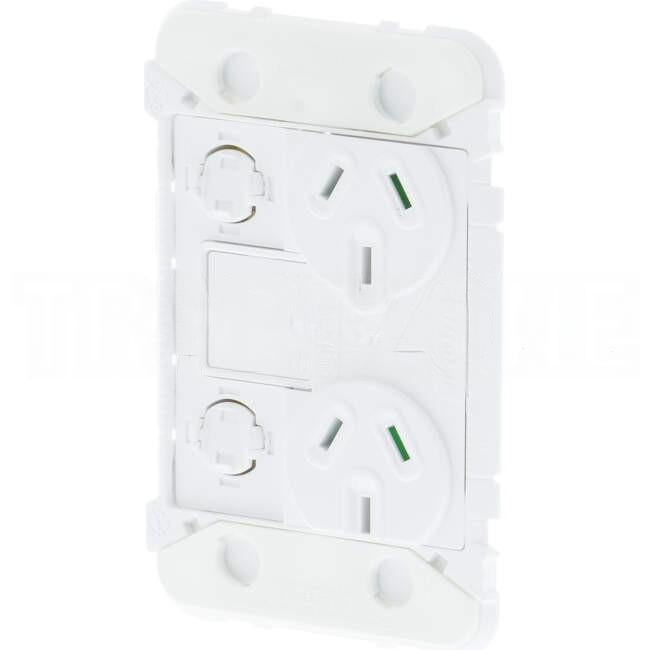 Clipsal 10 Amp ICONIC Double Vertical Internal Powerpoint With Extra Switch Grid Plate Only Vivid White