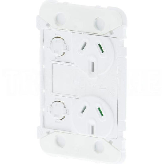 Clipsal 10 Amp ICONIC Double Vertical Internal Powerpoint With Extra Switch Grid Plate Only Vivid White