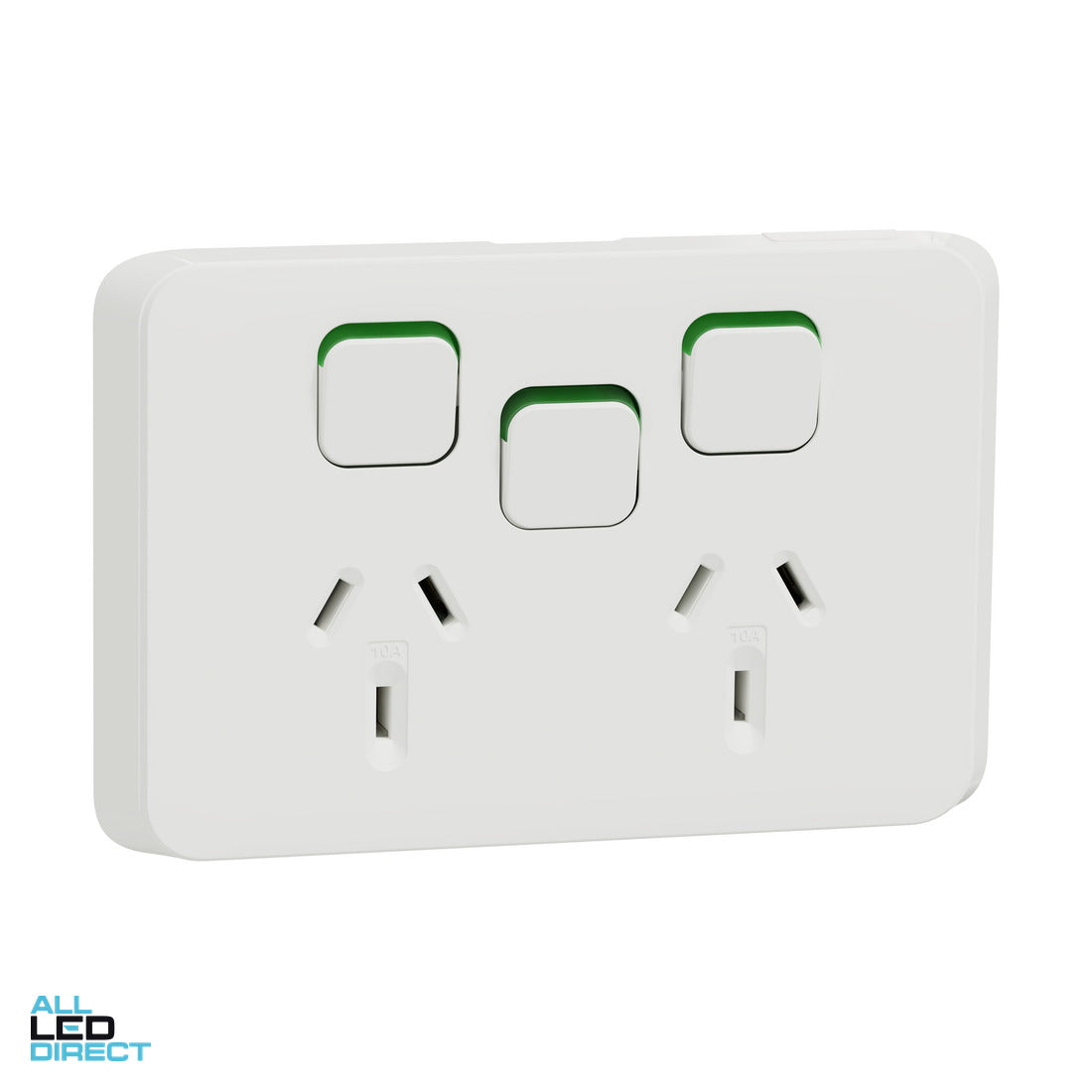 Clipsal 10 Amp ICONIC Double Internal Powerpoint with Extra Switch Extra Vivid White ALL LED Direct