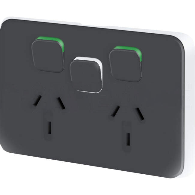 Clipsal 10 Amp ICONIC Double Internal Powerpoint Cover Plate With Removable Extra Switch Anthracite