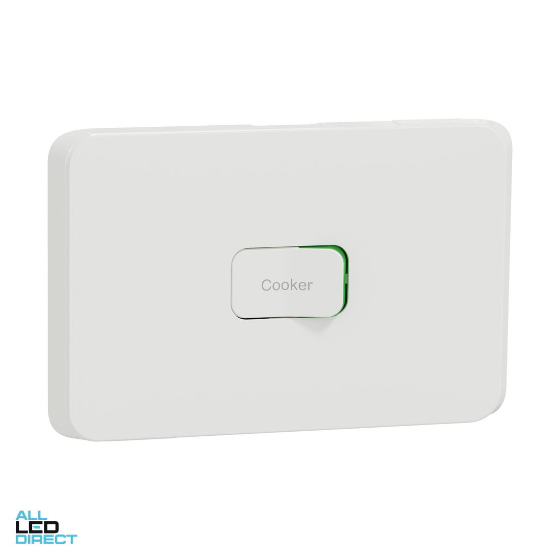 Clipsal 45 Amp 1 Gang ICONIC Double Pole Horizontal Rocker Switch Engraved With COOKER Vivid White ALL LED Direct