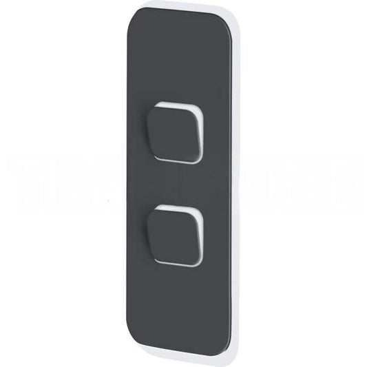 Clipsal 2 Gang ICONIC Vertical Internal Rocker Switch Architrave Cover Plate Anthracite