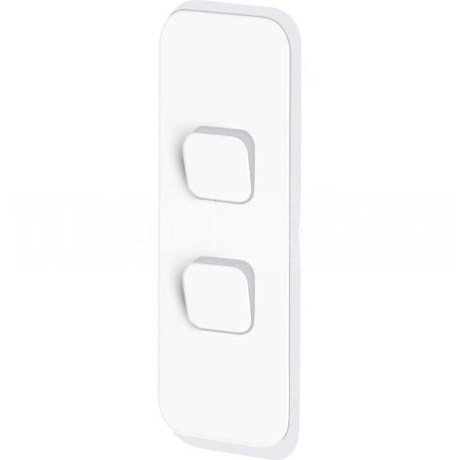 Clipsal 2 Gang ICONIC Vertical Internal Rocker Switch Architrave Cover Plate Vivid White