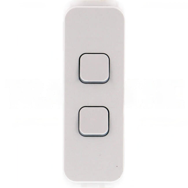 Clipsal 10 Amp 2 Gang ICONIC Vertical Internal Rocker Architrave Switch With LED Indicator Vivid White