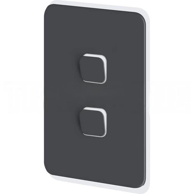 Clipsal 2 Gang ICONIC Vertical Internal Rocker Switch Cover Plate Anthracite