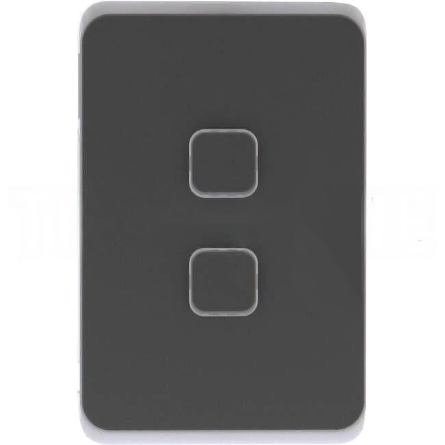 Clipsal 2 Gang ICONIC Vertical Internal Rocker Switch Cover Plate Cool Grey