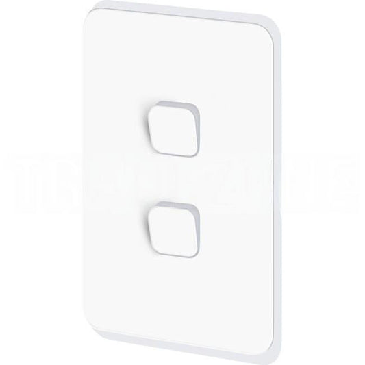 Clipsal 2 Gang ICONIC Vertical Internal Rocker Switch Cover Plate Vivid White