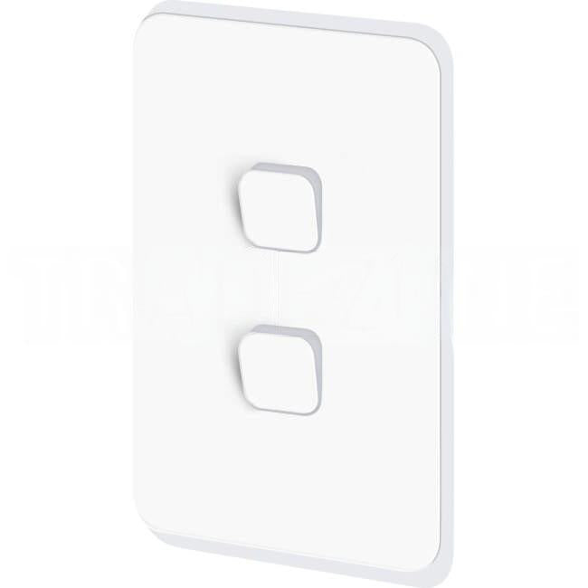 Clipsal 10 Amp 2 Gang ICONIC Vertical Internal Rocker Switch With LED Indicator Vivid White