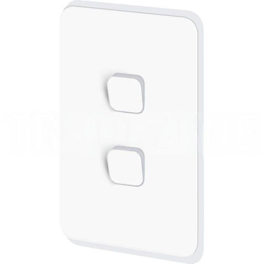 Clipsal 10 Amp 2 Gang ICONIC Vertical Internal Rocker Switch With LED Indicator Vivid White